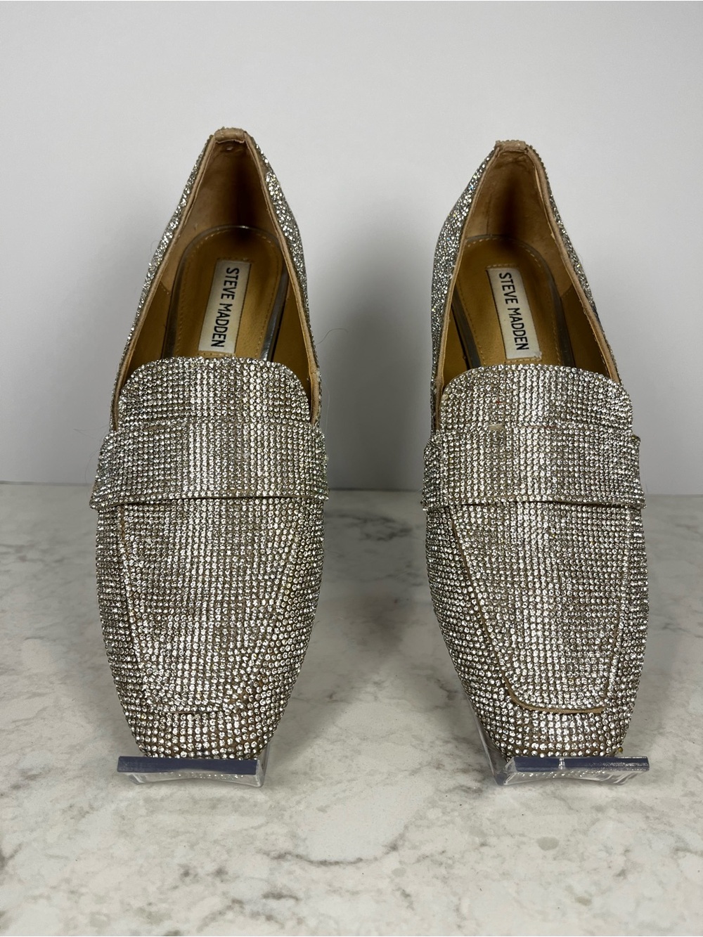 Steve Madden Silver Rhinestone Penny Loafers for Women